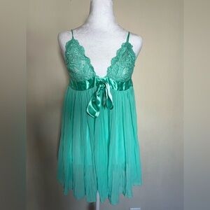 Victoria's Secret Secret Mint Green Lace & Satin Lingerie Pajamas